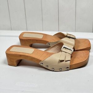 Franca Wooden Block Sandals Studded Low Heels Leather Buckle Straps Boho Chic 6